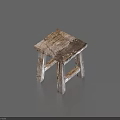 Rustic Wooden Stool With Weathered Surface And Simple Four Leg Design 3d model