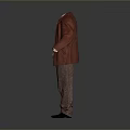 Fashionable Clothing Set With Red Coat Striped Sweater Brown Pants And Black Shoes