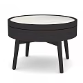 Round Top End Table With White Marble Surface And Dark Wooden Legs