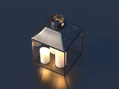 Decorative Glass And Metal Lantern With Two Candles For Household Lighting 3d model