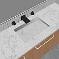 Modern Washbasin with Marble Countertop Black Faucet and Wooden Cabinets in Minimalist Design