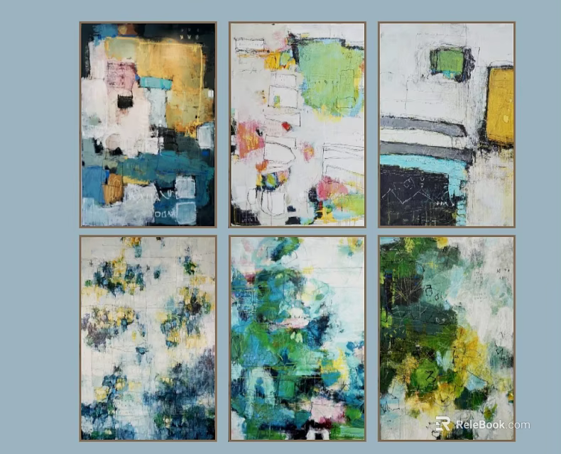 Colorful Abstract Paintings With Geometric Shapes Framed Modern Art Wall Decor 3d model 