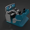 Futuristic Gray And Blue Console Chair With Ergonomic Seats Digital Display And Accent Lighting