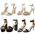 Women's High Heel Sandals With Ankle Strap Block Heel Pearl Detail Beige Black Design
