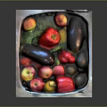 Assorted Fresh Fruits and Vegetables in Metal Tray with Vibrant Colors