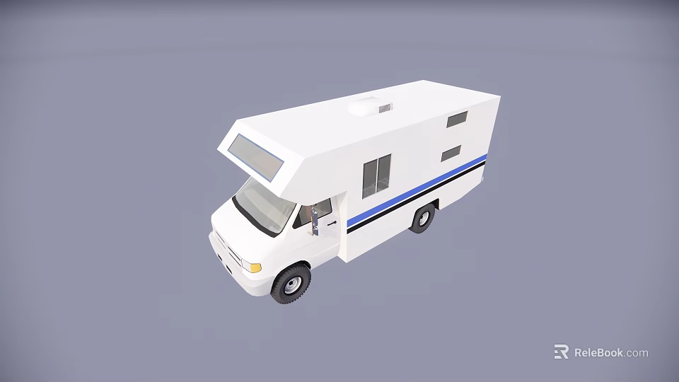 White Modern RV Exterior With Blue Stripes Windows And Roof Design 3d model 
