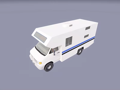 White Modern RV Exterior With Blue Stripes Windows And Roof Design 3d model
