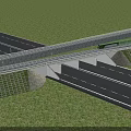 Modern Expressway Road Facilities With Overpass Bridge Guardrail Lane Markings Green Landscape And Clear Sky