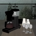 Modern Kitchen Countertop Featuring Coffee Maker Wine Glasses And Vases 3d model