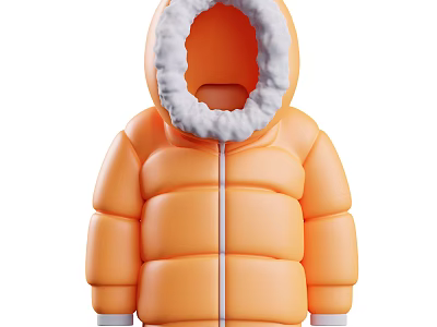 Warm Orange Hooded Puffer Jacket With White Faux Fur Trim And Zipper Closure 3d model