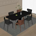 Modern Dining Table With Black And Brown Chairs On Gray Rug Near Window