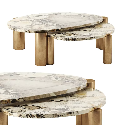Stylish Modern Marble Coffee Table With Oval Shape And Gold Metal Legs 3d model