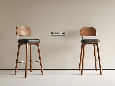 Modern Poliform Wooden Bar Stools With Black Seats And High Legs Design 3d model