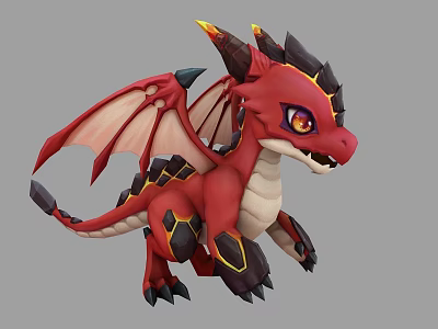 Cute Red Flying Dragon 3D Model With Wings Horns And Yellow Eyes 3d model