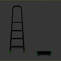 Metal Foldable Ladder With Black Frame Green Steps And Non Slip Feet