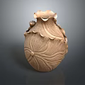 Elegant Light Brown Ceramic Vase With Lotus Shaped Design And Carved Natural Texture