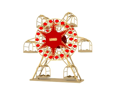Ferris Wheel Photo Spot With Golden Structure Red Center And Heart Decorations 3d model