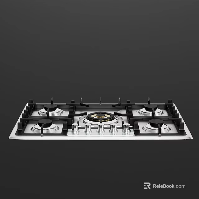 Modern Kitchen Gas Stove Appliance With Multiple Burners And Sleek Metal Design 3d model 