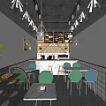 Modern Restaurant Interior With Open Layout Pastry Display Green Chairs And Menu Boards