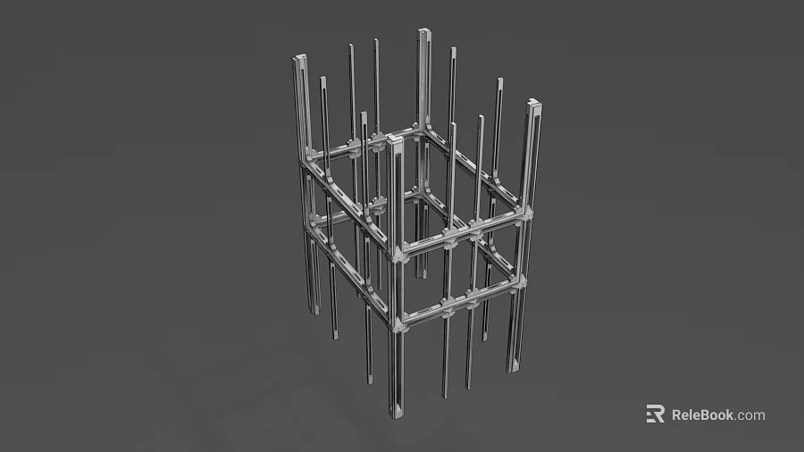 Modern 3D Geometric Metal Frame Structure With Vertical Horizontal Steel Bars 3d model 