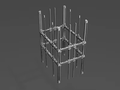 Modern 3D Geometric Metal Frame Structure With Vertical Horizontal Steel Bars 3d model