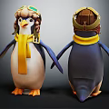 Cute Penguin Character With Pilot Helmet Goggles And Yellow Scarf 3D Model Front Back View