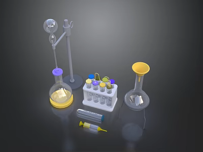 Essential Medical Devices Including Test Tubes Syringes Beakers and Funnels for Laboratory Use 3d model