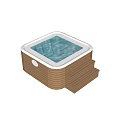 Courtyard Garden Wooden Square Tub With Steps And Clear Water Surface