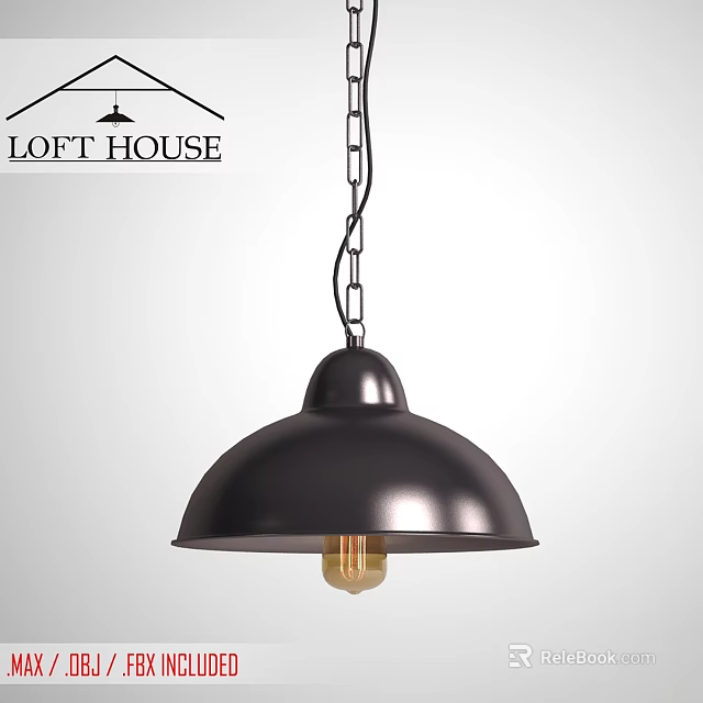 Loft Style Black Metal Pendant Light With Dome Shaped Shade And Hanging Chain 3d model 