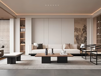 New Chinese Song Style Living Room Sofa Coffee Table Combination Tea Table Bench Single Chair 3d model