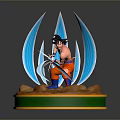 Anime Dragon Ball Character Figure With Orange Outfit Blue Energy Waves And Brown Base