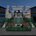 Outdoor Modern Photo Check-in Spot With Green Staircases Circular Decorations And Geometric Design