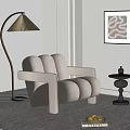 Single Sofa With Beige Curved Design Modern Living Room Floor Lamp Side Table Abstract Painting