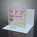 Mechanical Structure Model with Colored Pipelines Metal Frame and Components on White Base