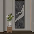 Modern Interior Decor With Large Abstract Wall Painting Metal Vase Green Plants And Side Table