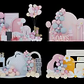 Festive Photo Spot With Pink Blue Balloons Decorative Arches Teddy Bears And Flower Decorations