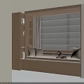 Modern Wooden Window Seat Cabinet with Bench Pillows Shelves and Curtains