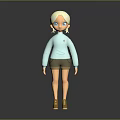 Cartoon Female Character With Light Blue Sweater Brown Shorts And Yellow Shoes