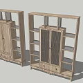 Traditional Wooden Display Shelves With Multiple Shelves Textured Middle Doors And Bottom Drawers