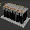 Battery Pack With Multiple Black Cells Red Cables Yellow Terminals On Gray Base 3d model