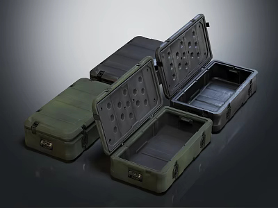 Durable Hard Storage Cases With Open Lids And Foam Interior In Green Black 3d model