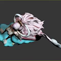 Fantasy Character Creature Figure With Pink Fluffy Hair Blue Accents And White Tail