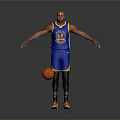 Man in Blue Warriors Basketball Jersey With Arms Outstretched and Orange Basketball