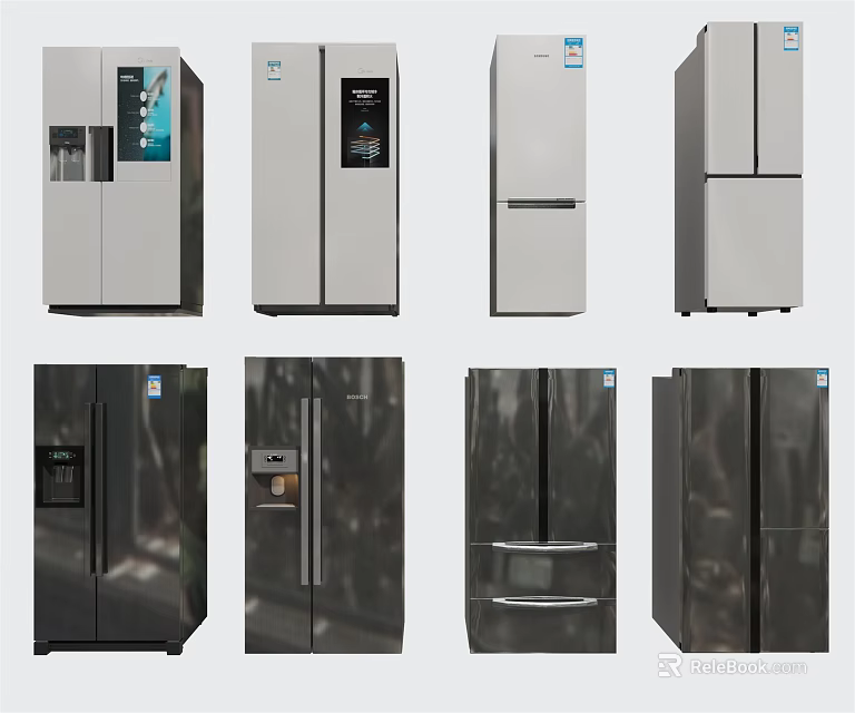 Refrigerators and Freezers with Various Styles Modern Designs and Different Colors for Home Use 3d model 