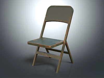 Vintage Green Folding Leisure Chair With Metal Frame Mesh Backrest And Distressed Finish 3d model