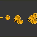 Small Yellow Stacked And Scattered Coins As Daily Household Items On Gray Surface