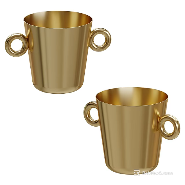 Shiny Golden Wine Glasses With Ring Handles Two On White Background 3d model 