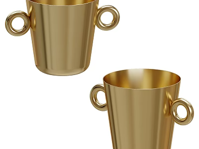 Shiny Golden Wine Glasses With Ring Handles Two On White Background 3d model