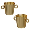 Shiny Golden Wine Glasses With Ring Handles Two On White Background