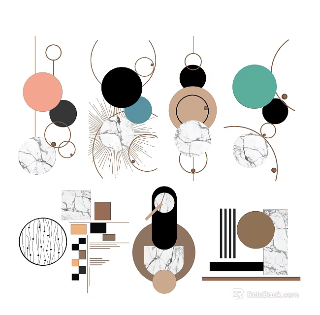 Modern Minimalist Wall Decor With Circular Shapes Marble Texture And Colorful Geometric Elements 3d model 